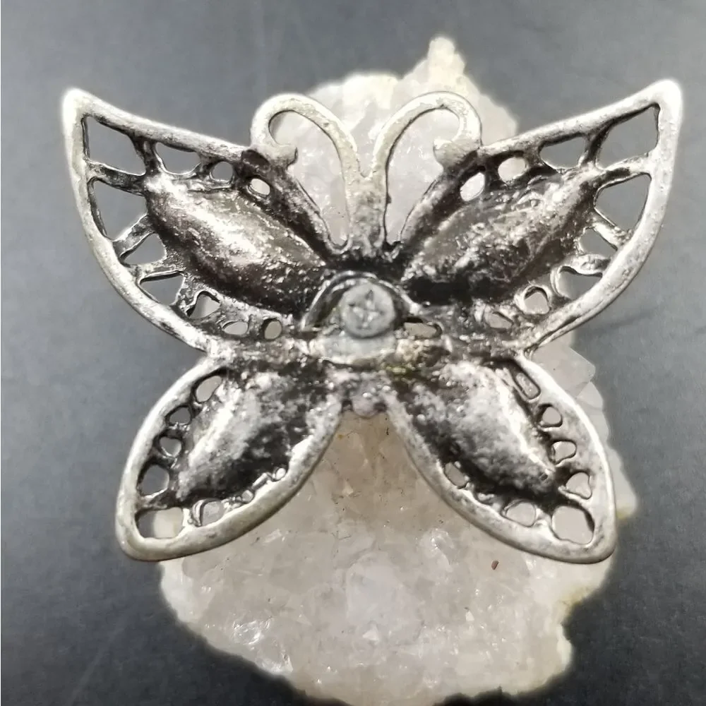 Crystal pink butterfly necklace pendant charm. P136